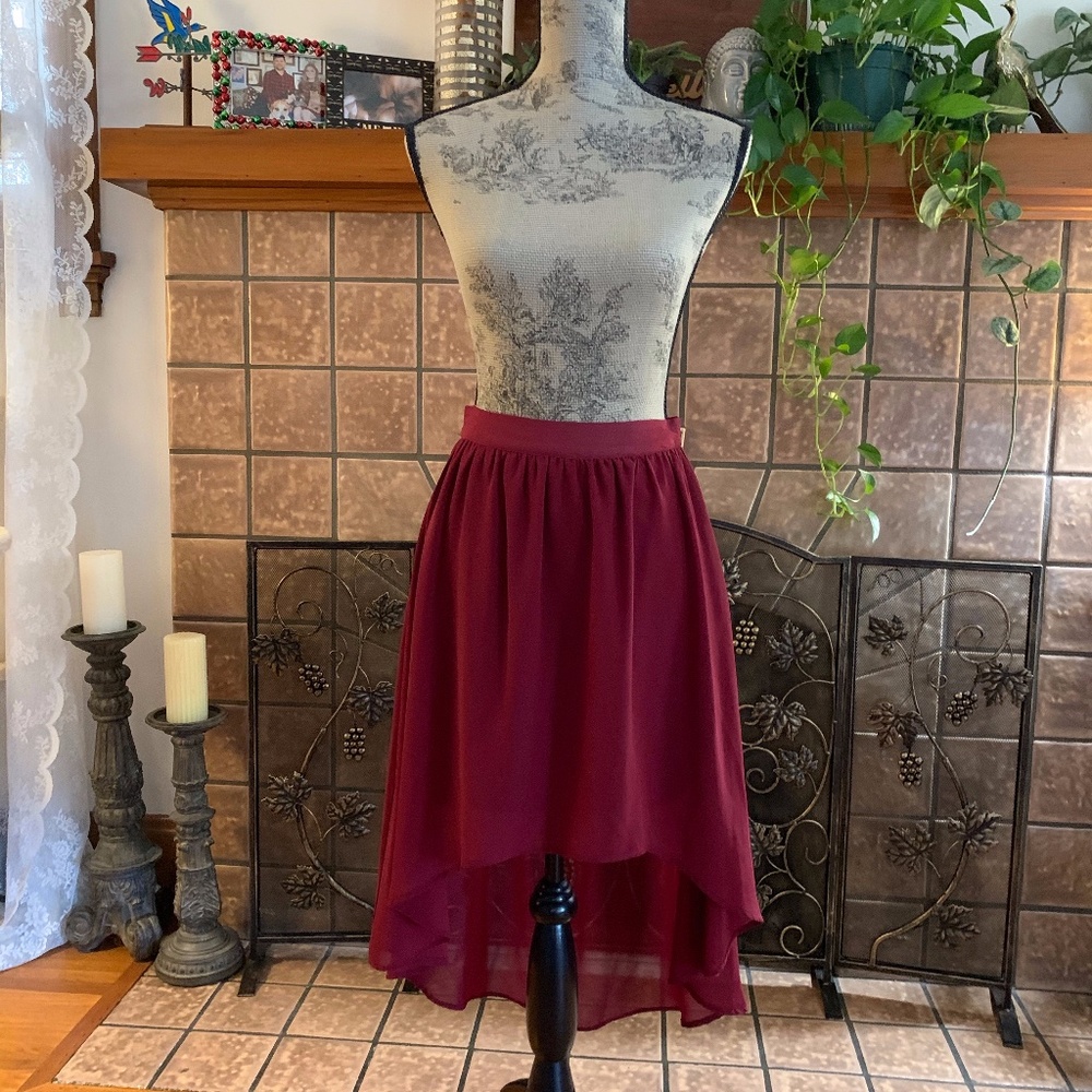 red high low skirt